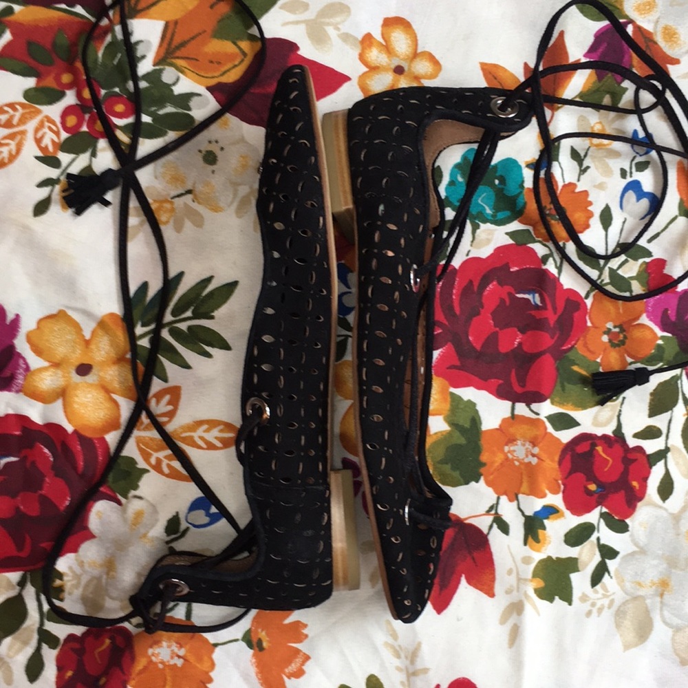 ❗ CLEARANCE ❗ Suede Cut out leather Nellie Ghillie Black lace up Ballet Flat - Picture 6 of 11